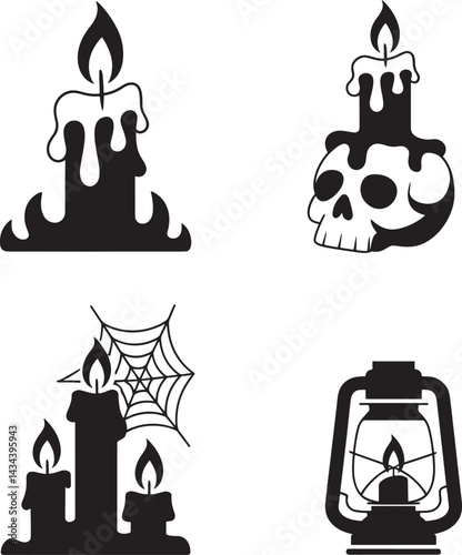 Halloween Candles silhouette vector illustration isolated On Transparent Background