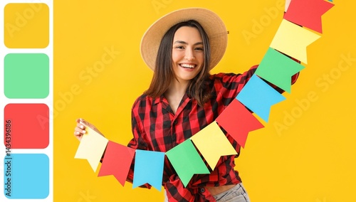 Young woman with bunting fl...