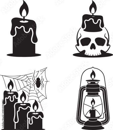 Halloween Candles silhouette vector illustration isolated On Transparent Background