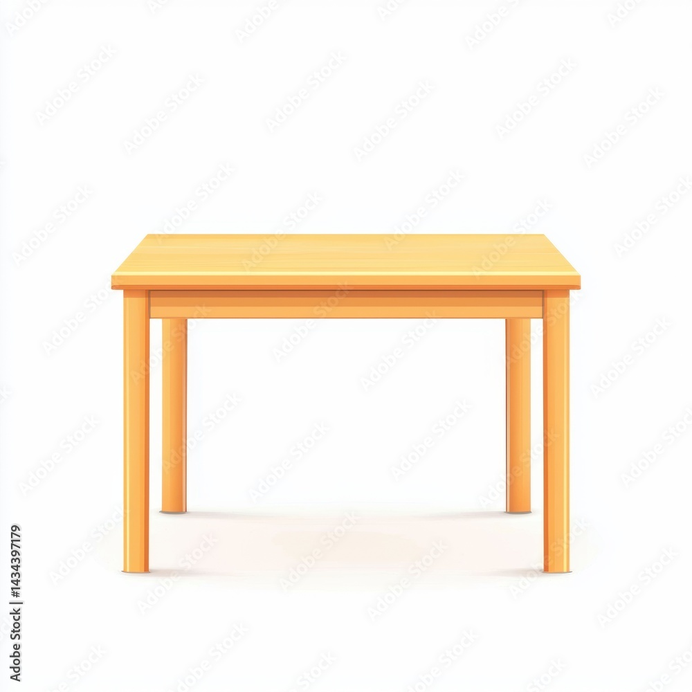 Fototapeta premium Illustration of a Rectangular Table With Four Legs in Light Brown Against a White Background