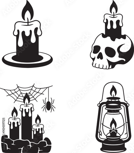 Halloween Candles silhouette vector illustration isolated On Transparent Background