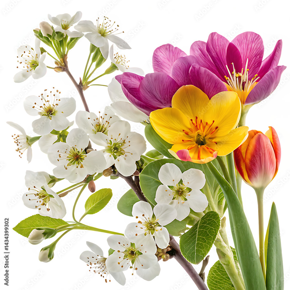 Fototapeta premium Spring flowers arrangement colorful bloom isolated