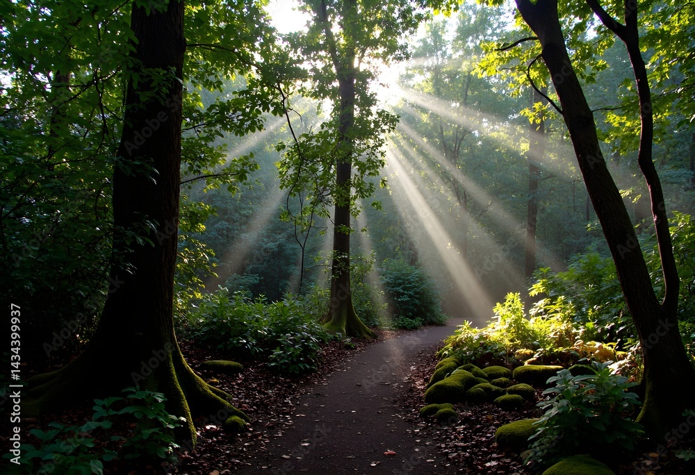 Obraz premium Forest Path Sunlight Beams