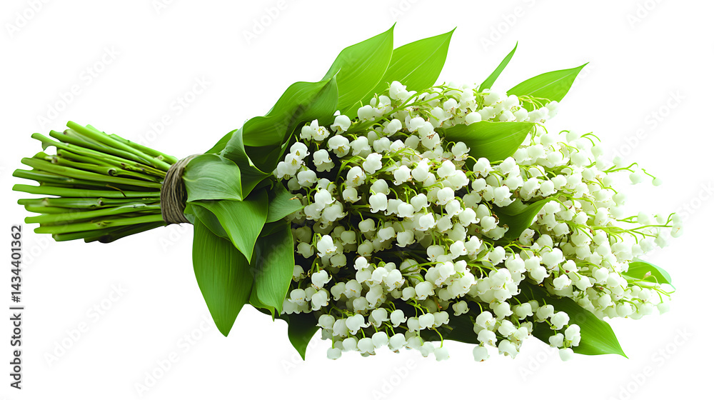 Obraz premium Lily of the valley bouquet arranged in a fresh cluster, isolated on white background
