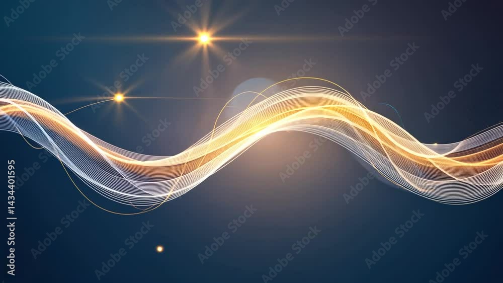 Abstract wave design with golden lines and lights
