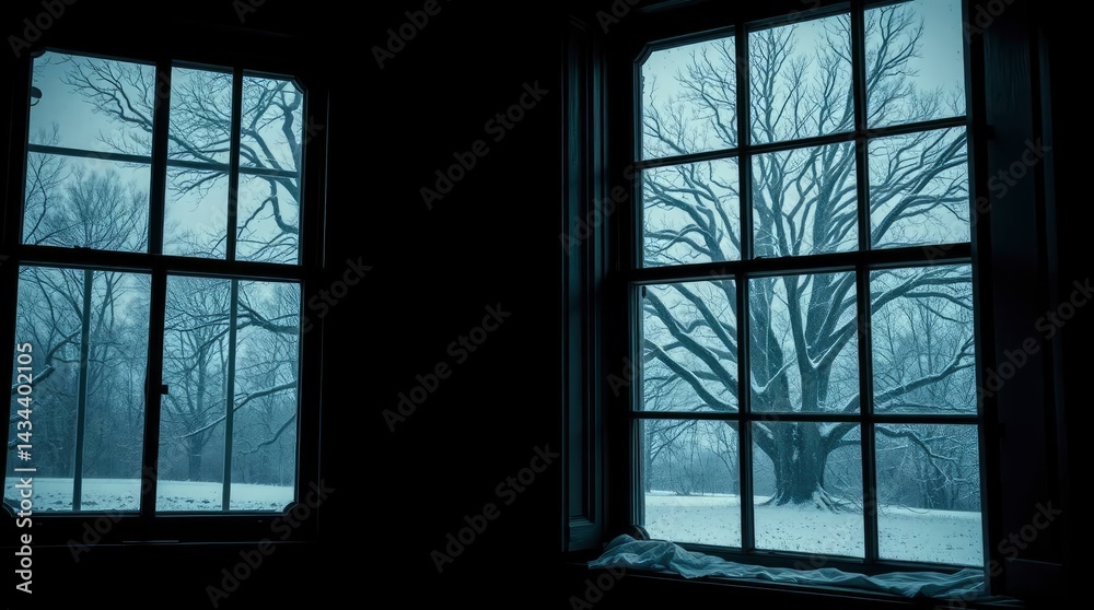 Viewing Snowy Trees Through Windows on a Winter Day Viewing Snowy Trees Through Windows on a Winter Day