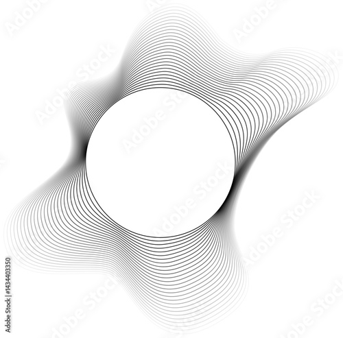 Circular-centered vector with natural wavy contours shaped by layered lines that decrease in opacity toward the edge.