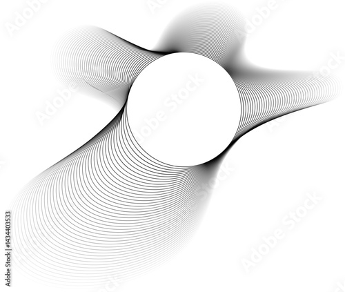 Vector element with a circular center and irregular outer border shaped by asymmetrical flowing contours forming a layered structure with decreasing opacity.