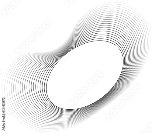 Shape features a central round opening with organically curved outer edges formed by translucent layered contour lines.