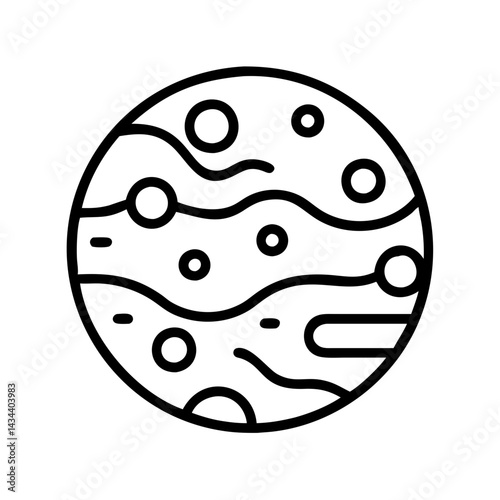 Planet icon vector illustration of an astronomical object with craters and wavy lines outline