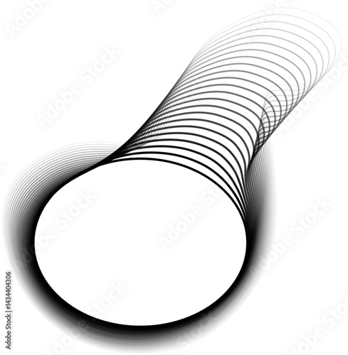 Circular-centered design with coarse, flowing outer shapes layered in gradient lines fading into transparency.