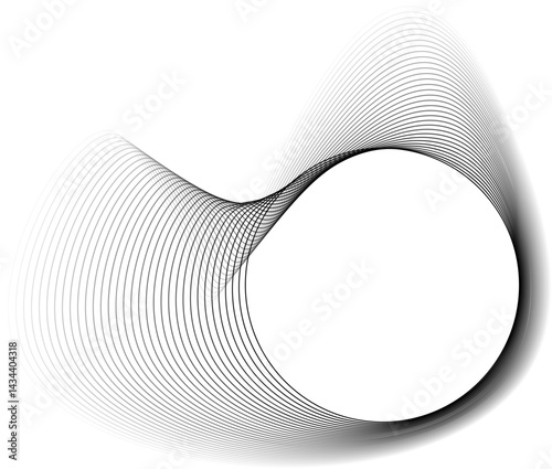 Vector element with a circular void and outer shapes inspired by waves formed with fading contour lines.