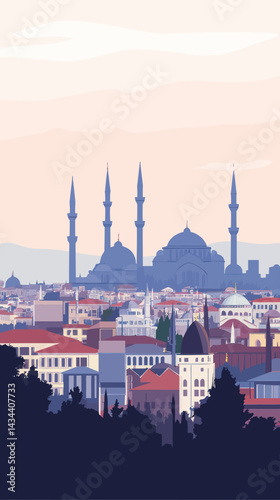 Minimalist Ankara Skyline with Mosques and Cityscape in Vector Art