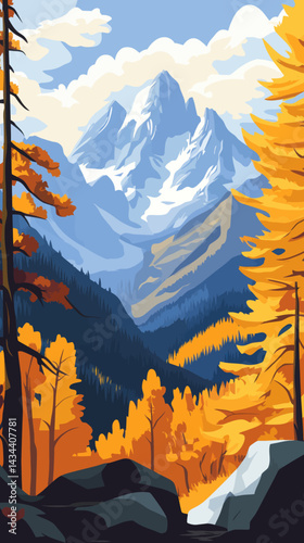 Gran Paradiso National Park Autumn Graian Alps Art Deco Vector Poster