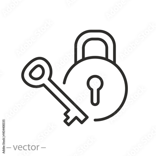 key with lock icon, close padlock, thin line web symbol on white background - editable stroke vector illustration eps10
