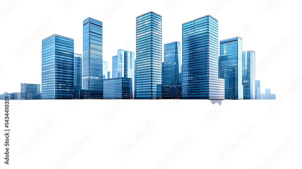 Modern tall office buildings with reflections, isolated on white background Modern tall office buildings with reflections, isolated on white background