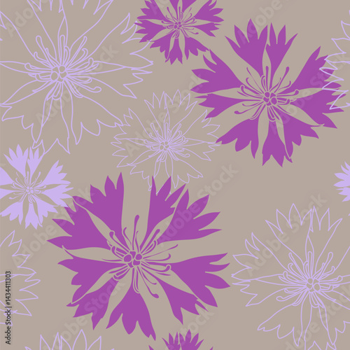 seamless pattern with pink cornflowers flowers, Floral graphic design