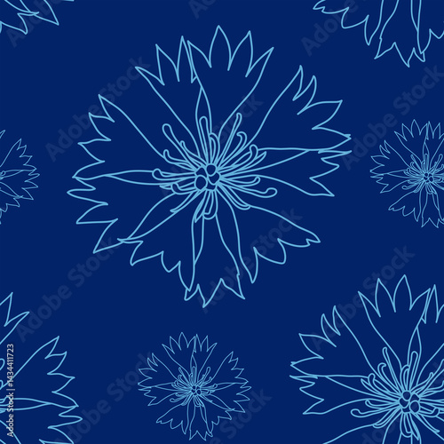 seamless pattern with blue cornflowers flowers, Floral graphic design