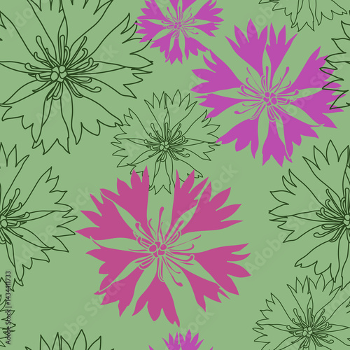 seamless pattern with green cornflowers flowers,Floral graphic design
