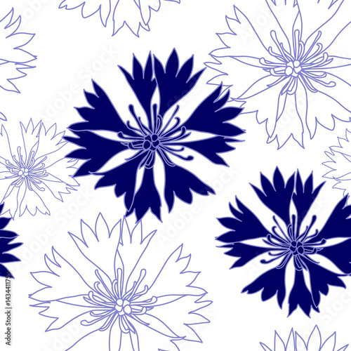 seamless pattern with blue cornflowers flowers, Floral graphic design