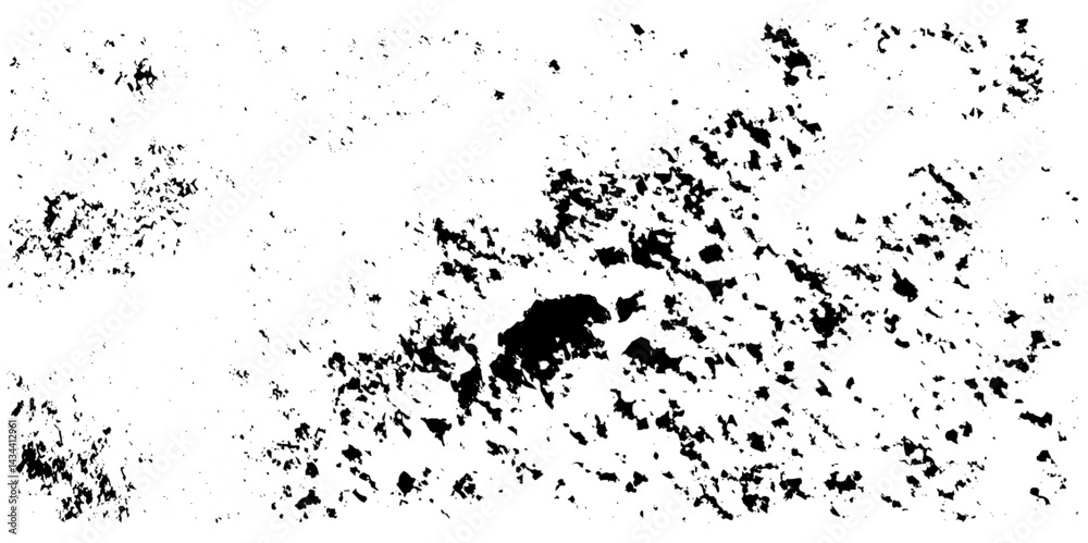 Black and white noise paper dust. Distressed Dirty rough overlay texture. Black grunge texture on transparent backdrop background. Scratches on a white background.