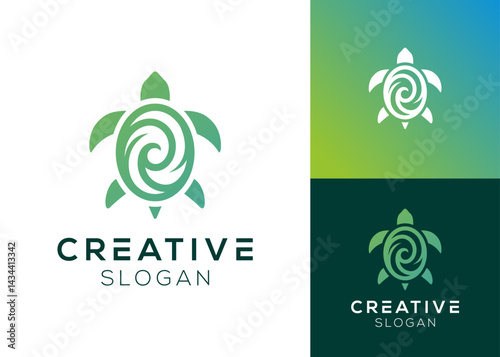 Turtle or tortoise with waves as shell logo design for animals and beach