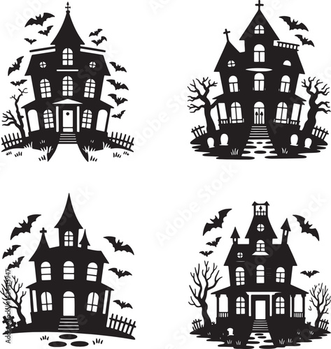Halloween Haunted House silhouette vector illustration isolated On Transparent Background