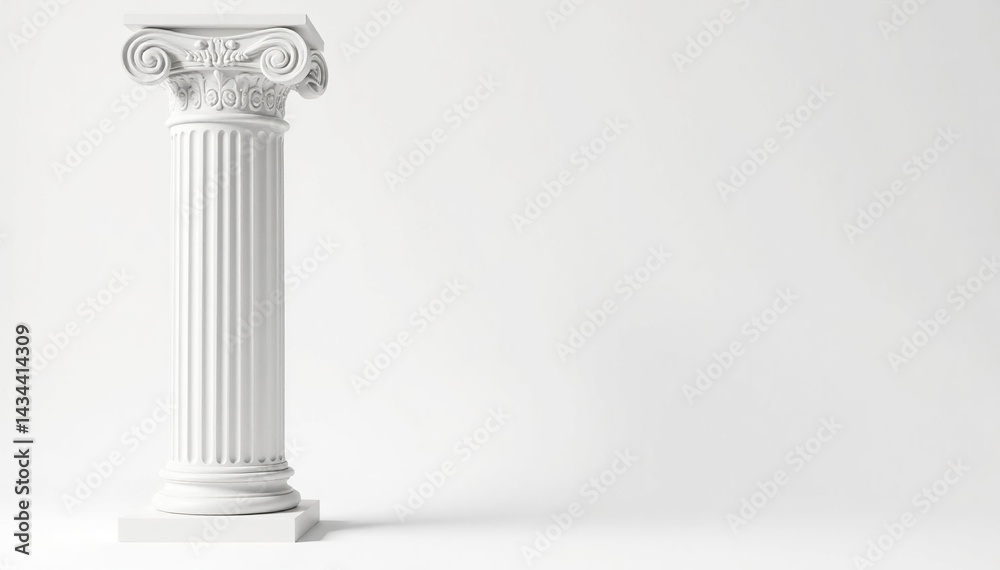 Elegant Roman column against stark white backdrop, stone, marble, scrolls Elegant Roman column against stark white backdrop, stone, marble, scrolls