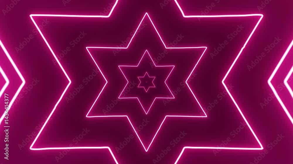 Futuristic Fantasy: Symmetric Geometric Neon Lights and Glow. Neon Star Signmulti-layered neon red star, outlined in glowing light, stands out against a backdrop Futuristic Fantasy: Symmetric Geometric Neon Lights and Glow. Neon Star Signmulti-layered neon red star, outlined in glowing light, stands out against a backdrop