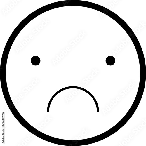 Minimalist sad face icon with a simple curved frown.