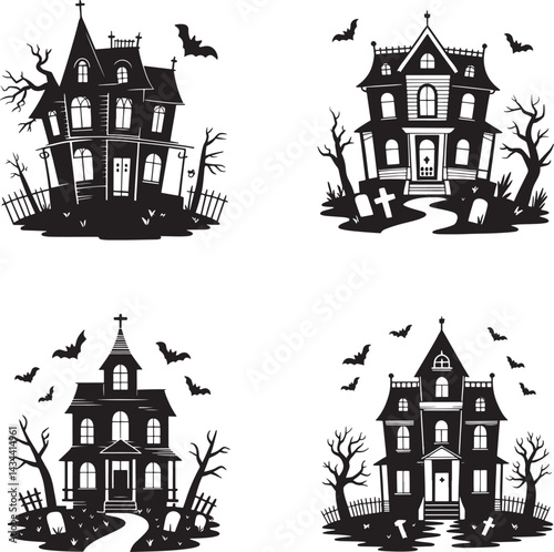 Halloween Haunted House silhouette vector illustration isolated On Transparent Background
