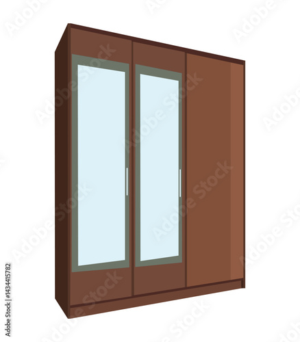 Wooden wardrobe with glass doors and sleek design