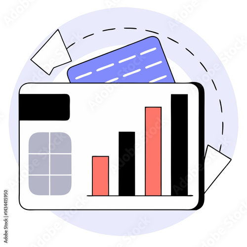  Credit card chip into a digital bar chart icon vector. Smart card analytics logo