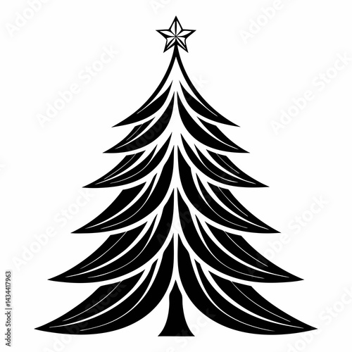 Vector illustration of a decorative Christmas tree with a star topper