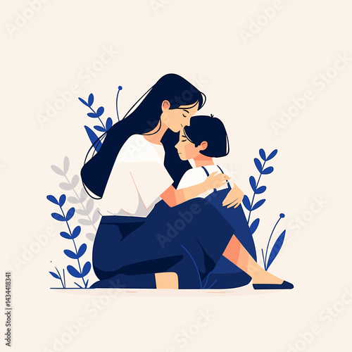 Mother comforting son in family therapy session
