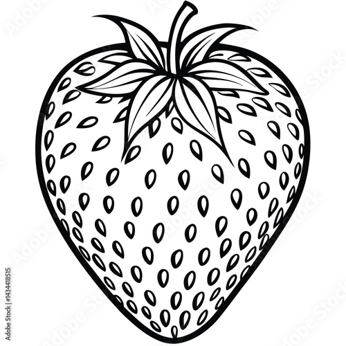 Simple black and white illustration of a strawberry