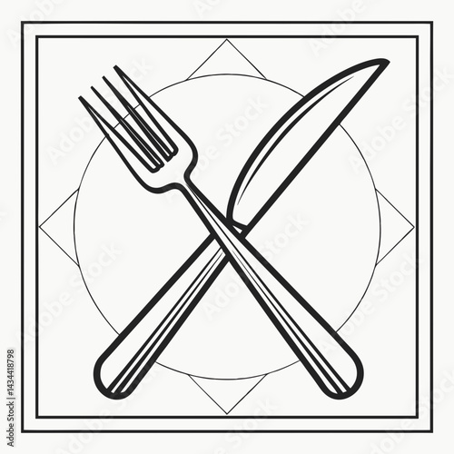 Stylized vector design of crossed knife and fork for restaurant branding and culinary arts