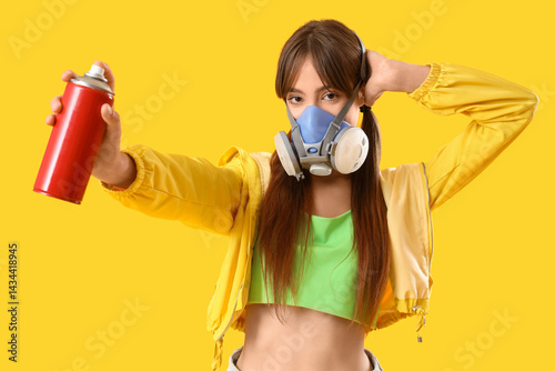 Young girl in respirator an...