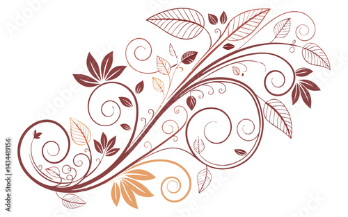Decorative Floral Swirl Illustration Inspired by Nature and Autumn Colours