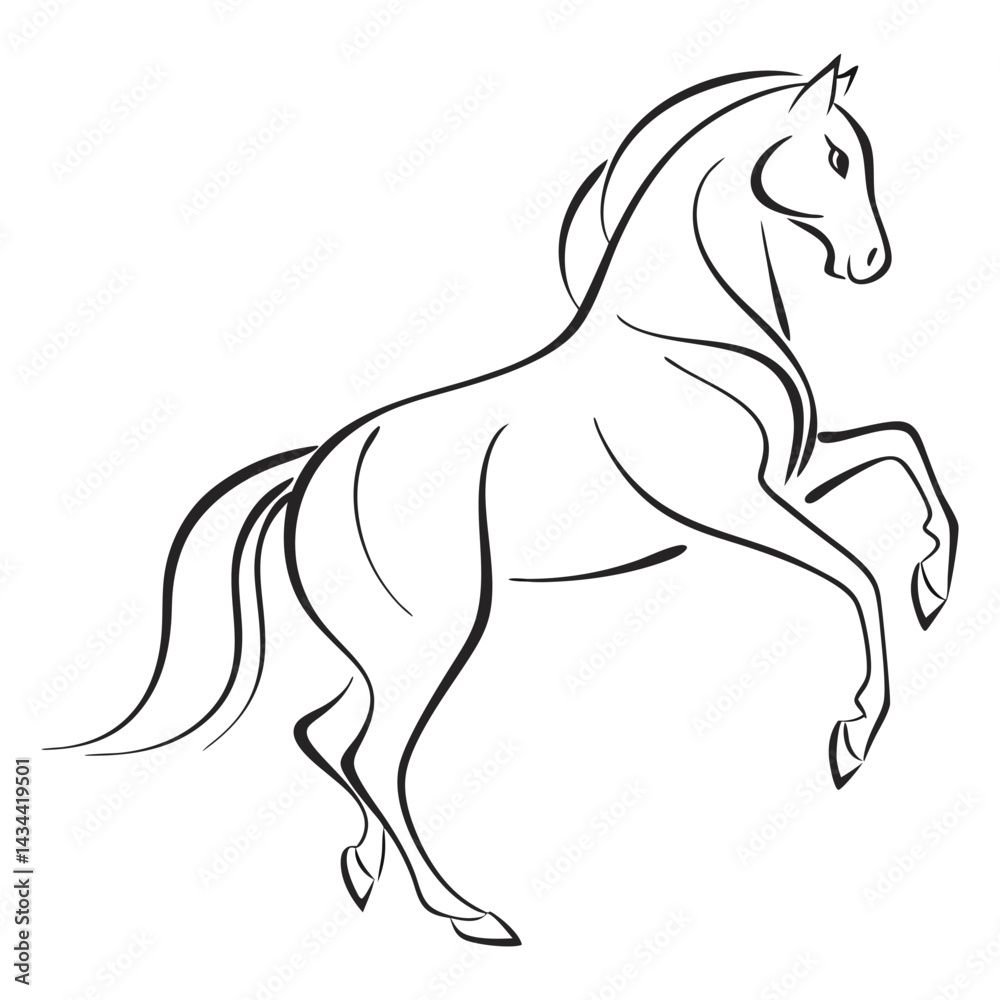 Obraz premium Elegant Line Art of a Rearing Horse Captured in Dynamic Motion