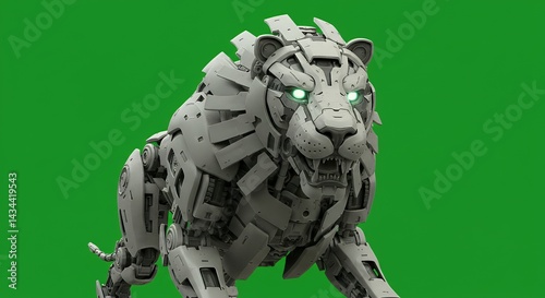 Mechanical Lion Robot with Green Eyes