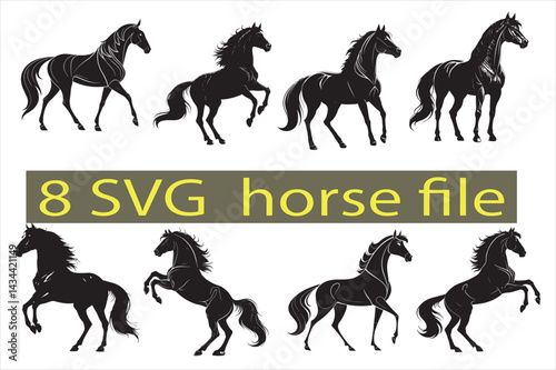A clean black silhouette of horse.