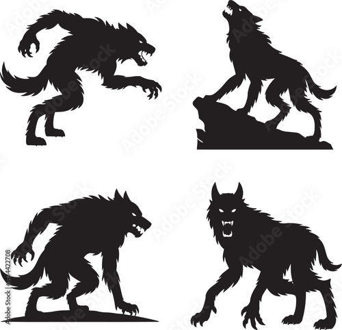 Halloween Werewolves silhouette vector illustration isolated On Transparent Background 