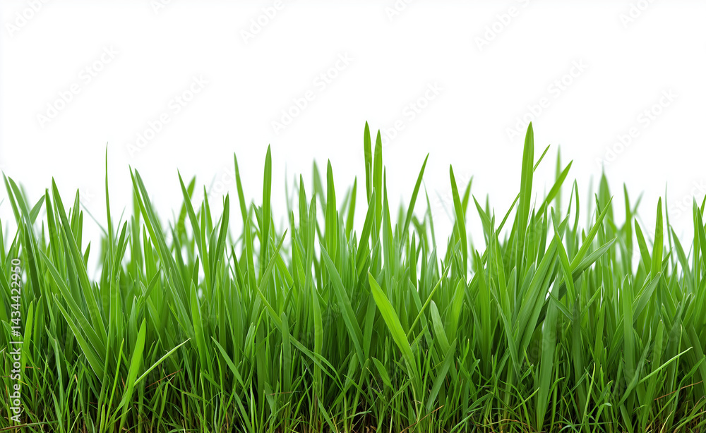 Obraz premium Lush green grass blades isolated on a white background, symbolizing freshness and natural growth. 