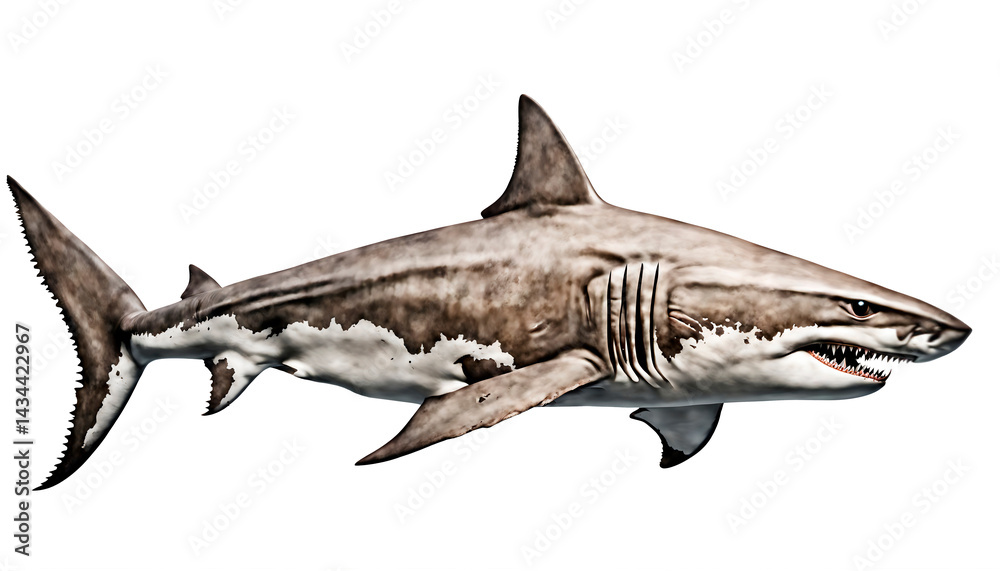 Fototapeta premium Giant shark monster side view illustration realism isolate.