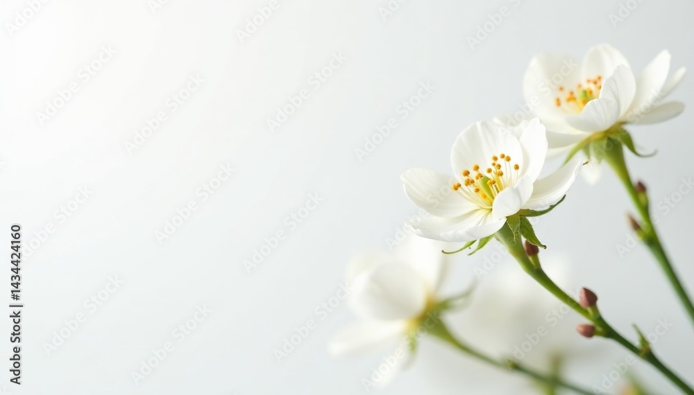 Obraz premium Delicate white flower blossoms against pure white backdrop, pure, beauty, spring