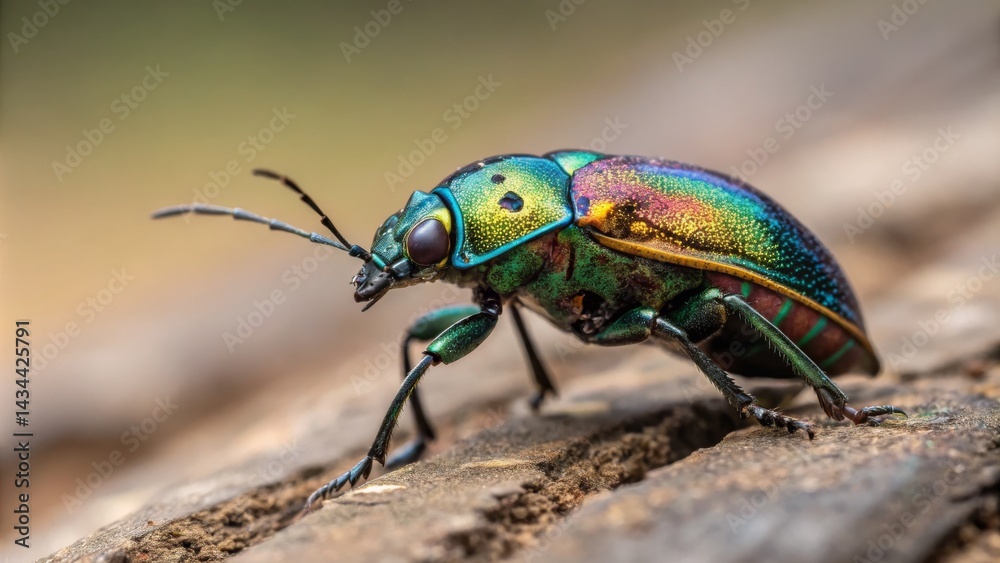 Full body view of iridescent Jewel Beetle on wood, Nature , Insect Full body view of iridescent Jewel Beetle on wood, Nature , Insect