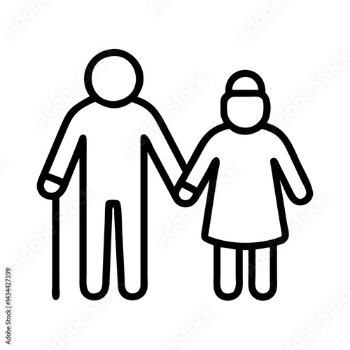 Elderly couple holding hands icon vector illustration for senior care and support concept design
