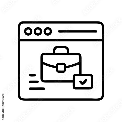 Job search online application website with briefcase and check mark for employment success