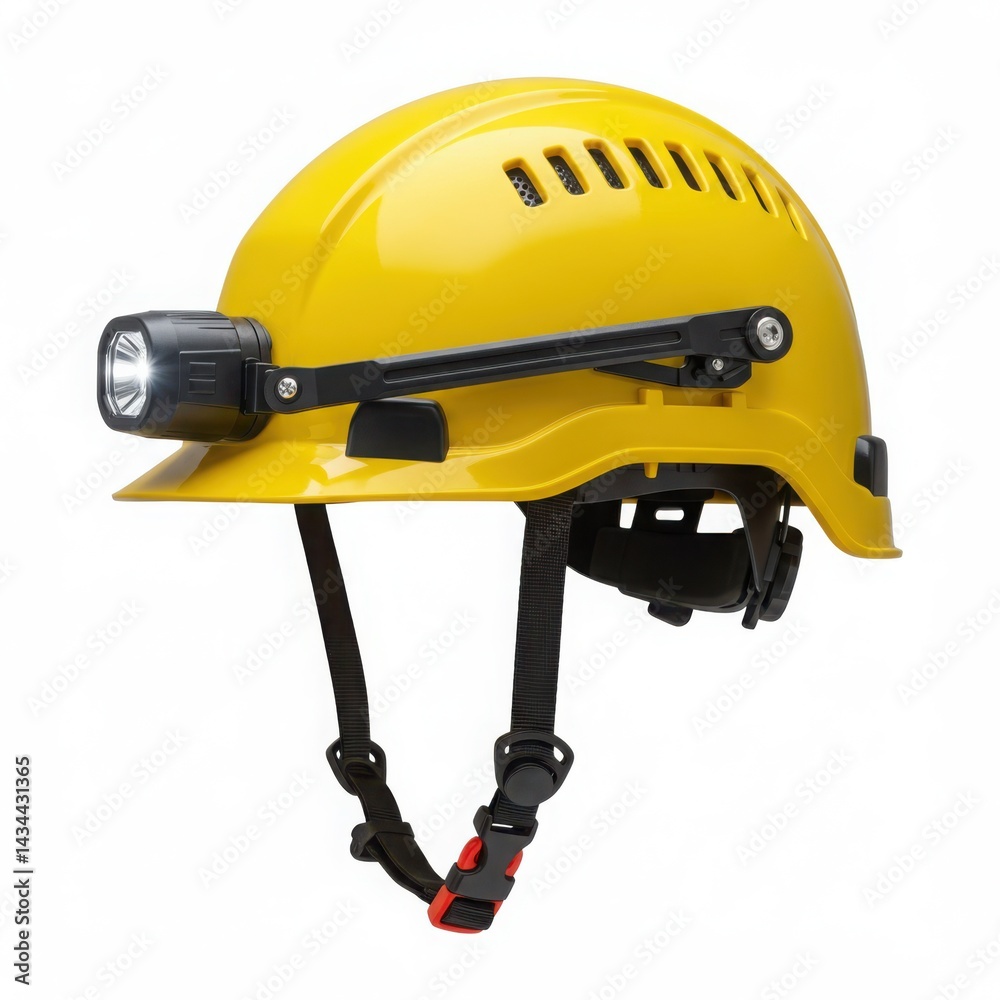 Yellow construction hard hat with lamp isolated on white background Yellow construction hard hat with lamp isolated on white background